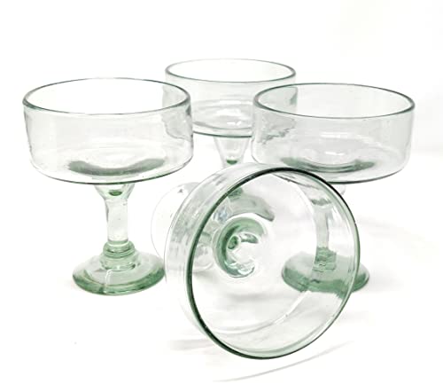 Dos Sueños Mexican Hand Blown Glass – Set of 4 Natural Clear Hand Blown Margarita Glasses (16 oz)