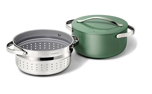Caraway Nonstick Ceramic Dutch Oven Pot with Lid & Steamer (6.5 qt, 10.5"), Non Toxic, PTFE & PFOA