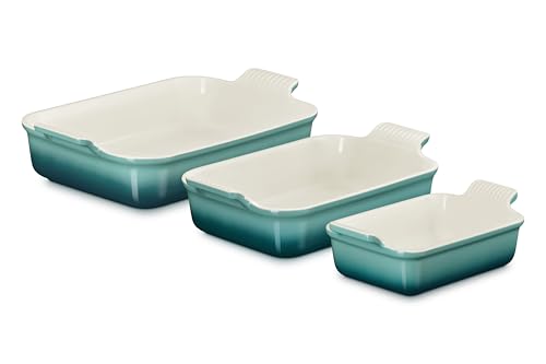 Le Creuset Stoneware Heritage 3-Piece Rectangular Baking Dish Set, Riviera
