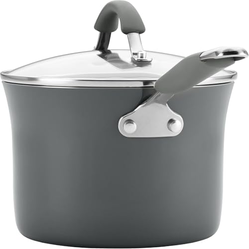 Rachael Ray Cucina Nonstick Cookware, Sea Salt Gray Pots and Pans Set, 12-Piece