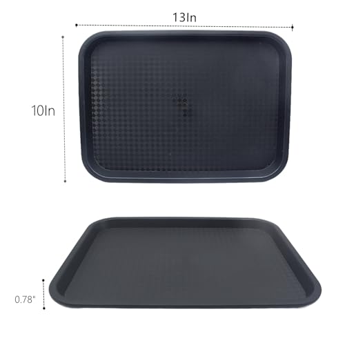 Zentriqlla 12 Pack Cafeteria Trays, 13 x 10 Inch Plastic Fast Food Serving Trays, Restaurant Black Stackable Serving Platter for Kitchen, Party, Dining