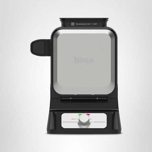 Ninja Belgian Waffle Maker Pro | Vertical Design | 5 Shade Settings with Precision-Pour Cup & Chef-curated Recipe Guide | Black & Silver | BW1001
