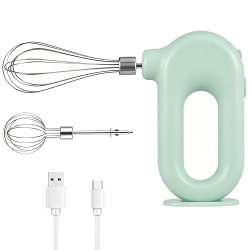 Cordless Hand Mixer Electric Handheld Mini Egg Beater 4 Speed Adjustable Mini Hand Mixer Electric Mixer, USB Charing, 1500mAh(Green)