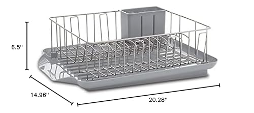 Farberware Classic 3-Piece Dish Drying Rack Set, Gray - Rust-Resistant Dish Rack for Kitchen Counter with Self-Draining Board and Flatware Caddy