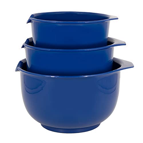Glad Mixing Bowls with Pour Spout, Set of 3 Nesting Design Saves Space Non-Slip, BPA Free, Dishwasher Safe Plastic Kitchen Cooking and Baking Supplies, Blue