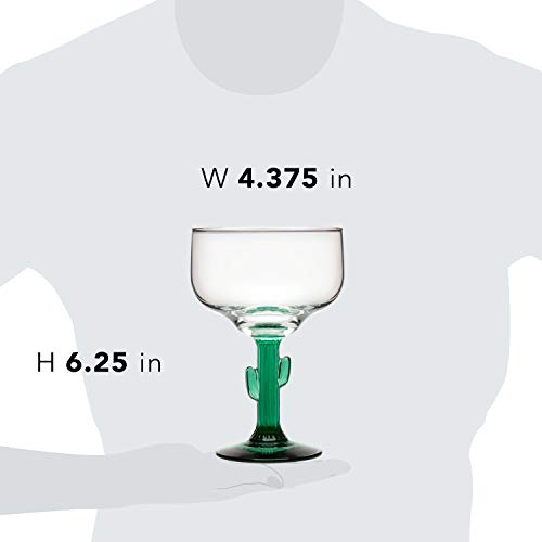 Libbey 3620JS Cactus Margarita Glasses Set of 4, Durable Green Stemmed Cocktail Glasses, 16 Oz Clear Bowl Lead-Free Cactus Glassware