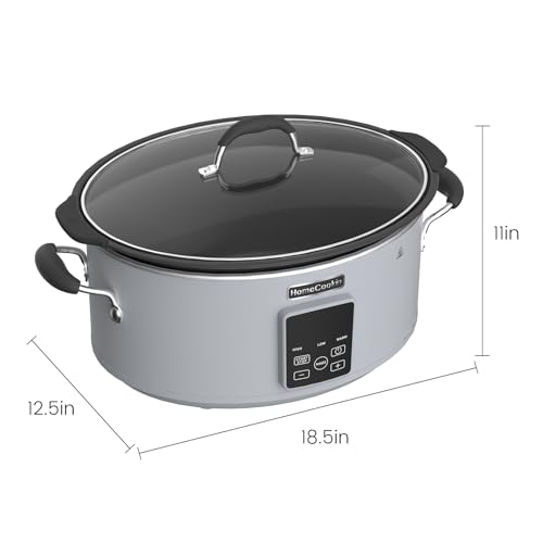 HOMECOOKIN Slow Cooker, Extra Large 10 Quart Programmable Slow Cookers with Timer, Dishwasher Safe Glass Lid & Crock, Kitchen Appliance for Families and Gatherings, Grey