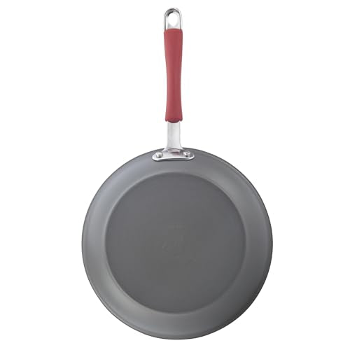 Rachael Ray Cucina Dishwasher-Safe Hard-Anodized Pots and Pans Set Non Stick Cookware, 12-Piece, Gray with Red Handles