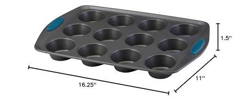 Rachael Ray Yum -o! Nonstick Bakeware 12-Cup Muffin Tin With Grips / Nonstick Cupcake Tin With Grips - 12 Cup, Gray