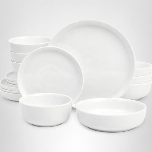 Gibson Home Oslo Dinnerware Set for 4, 16-Piece White Porcelain Plates and Bowls — Ceramic Dish Set | Microwave & Dishwasher Safe