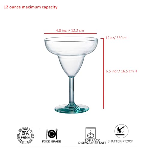 KOXIN-KARLU Classic 12 ounce Plastic Margarita Glasses Acrylic Glasses, set of 6 Multicolor