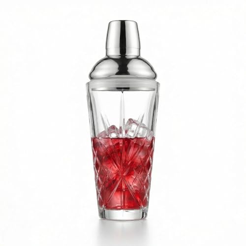 Fioance Cut Crystal Cocktail Shaker 18.5oz Sealed Lid, Mult-Use