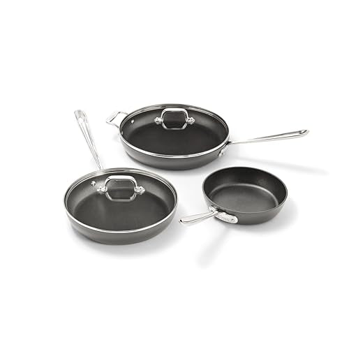 All-Clad HA1 Hard Anodized Nonstick Fry Pan Set, 5-Piece Cookware, 8", 10", 12" Skillets with Lid, Induction