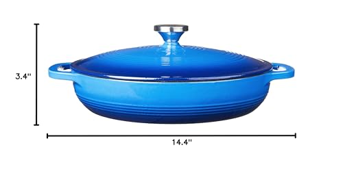 Lodge Essential Enamel Braiser 3.5 Quart - Refrigerator- & Oven-Safe up to 500° F - Heat-Retaining, Induction-Safe & PFAS-Free Enamel Cookware - Caribbean Blue