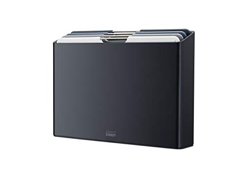 Joseph Joseph Folio 4-Piece Colour coded Cutting Board Set, Slimline case for organized Kitchen storage, Graphite