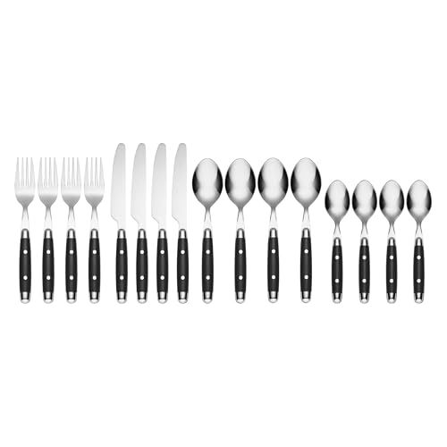 Cambridge Silverware Set, Jubilee Black 16-Piece Flatware Set, Service For 4, 18/0 Stainless Steel, Dishwasher Safe, Knives Spoons And Forks Set, Home And Kitchen Utensils(Black/Silver, 16 Pieces)