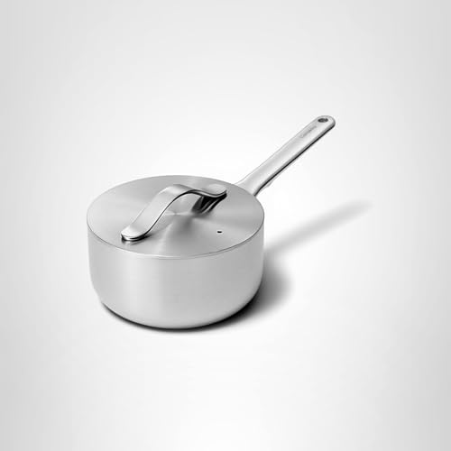 Caraway Stainless Steel Sauce Pan (1.75 Qt) - 5-Ply Stainless Steel - Oven Safe & Stovetop Agnostic - Non Toxic, PTFE & PFOA Free