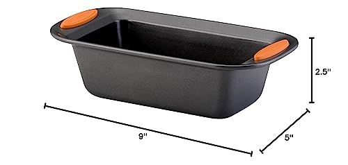 Rachael Ray Yum-o! Bakeware Oven Lovin' Nonstick Loaf Pan, 9-Inch by 5-Inch, Gray with Orange Handles