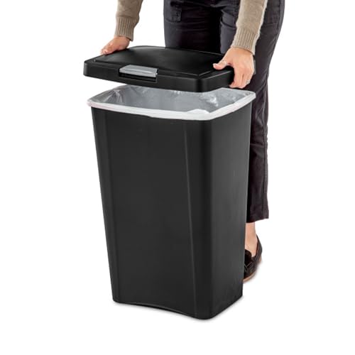 Sterilite 4 Pack Kitchen Trash Can - 13 Gallon TouchTop Wastebasket with Titanium Latch, Black