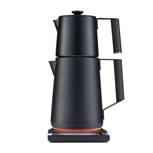Saki Turkish Tea Maker Machine Pro, Electric Double-Pot Teapot 1.75L 120V, 120 Min Keep-Warm, Stainless Steel BPA-Free, Auto Shut-Off & Boil-Dry, LED Brew Ring, Matte Black