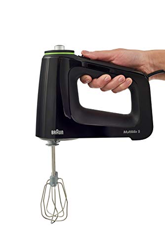 Braun MultiMix 5 Hand Mixer, 350W Electric Mixer with Chopper, SmartMix Tech, 9-Speed + Turbo, MultiWhisk, Dough Hooks, Soft-Grip Handle, Lightweight Design, Black