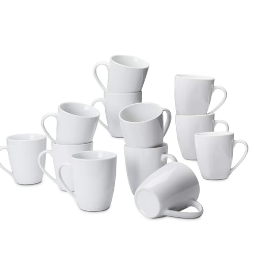 Amazon Basics Porcelain Heat Resistant Coffee Mugs, Microwave and Oven Safe, 12 oz, White, 12 Count