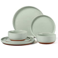 E-far 6-Piece Stoneware Dinnerware Sets, Plates and Bowls Sets for 2, Ceramic Dishware Dishes Set with Terracotta Base, Chip & Scratch Resistant, Microwave & Dishwasher Safe, Speckled Green