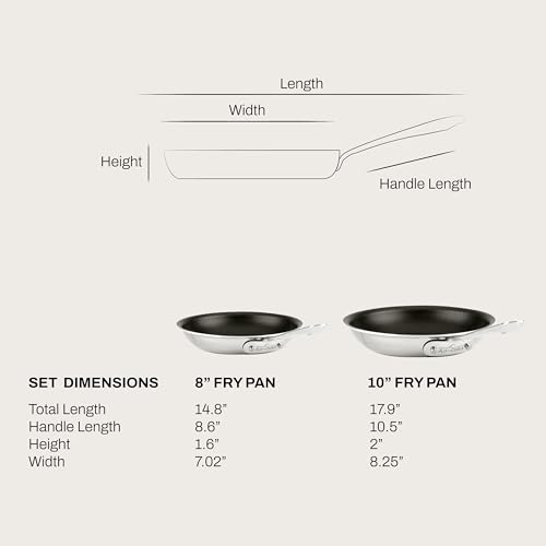 All-Clad Stainless Steel Pro Nonstick Frying Pan Set – 8 & 10 Inch Skillets, Induction Compatible, Oven & Broiler Safe to 500°F, Professional Cookware, Silver