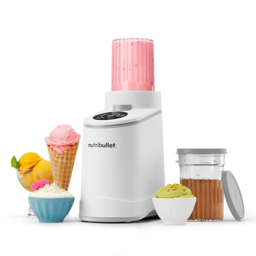nutribullet Chill Ice Cream Maker, for Gelato, Sorbet, Frozen Yogurt, Smoothie Bowls, Compact Size, (2) Dishwasher Safe 16 oz. Pint Cups with Lids, White, NBD50100AW