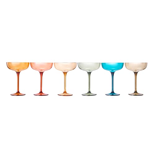 Plastic Acrylic Shatterproof Martini, Margarita, Champagne & Cocktail Unbreakable Glasses, Large Coupe Glasses 15oz, 6 Set, Tritan European Design Drinkware, BPA-free,Reusable, Pool, Indoor & Outdoor
