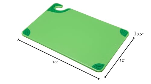 San Jamar Saf-T-Grip Plastic Cutting Board with Safety Hook, 12" x 18" x 0.5", Green