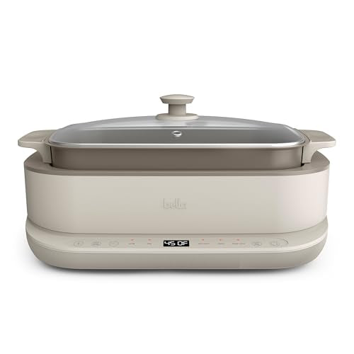 bella 6.0 QT Multi-Cooker, Ceramic Nonstick Coating, 4-in-1 Versatility, 4 cooking functions, Slow Cook, Sear, Saute, Steam, Serves 7 people, Dishwasher Safe Pot & Tempered Glass Lid, Tangle Free Cord Wrap, Oatmilk