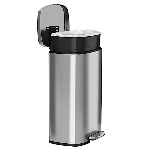 iTouchless 13.2 Gallon Step Trash Can with Lid and Odor Control Filter, Stainless Steel Kitchen Garbage Bin with AirNova Silent Lid, 50 Liter, Fingerprint-Proof, Silver