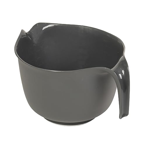 Glad Mixing Bowl with Handle – 3 Quart | Heavy Duty Plastic with Pour Spout and Non-Slip Base | Dishwasher Safe Kitchen Supplies for Cooking and Baking, Grey
