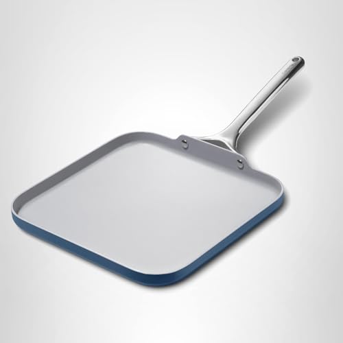 Caraway Square Griddle Pan - 11” Square Pan - Non-Stick Ceramic Coated - Non Toxic, PTFE & PFOA Free - Oven Safe & Compatible with All Stovetops - Navy