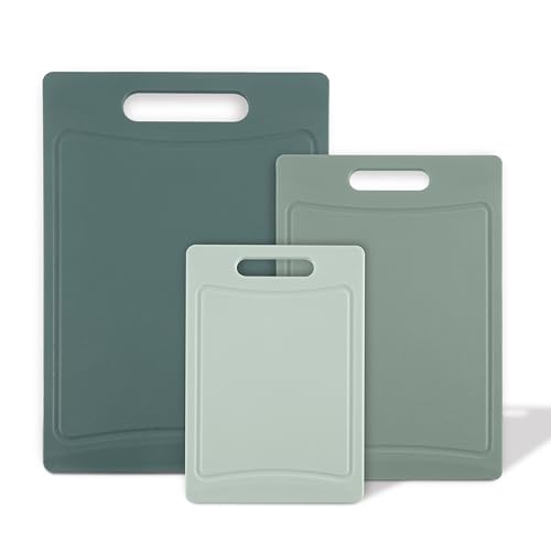 COOK WITH COLOR Non-Slip Cutting Board Set – Kitchen Essentials with Easy Grip Handle for Meat, Veggies, and Fruits, 3 Cutting Boards, Mint