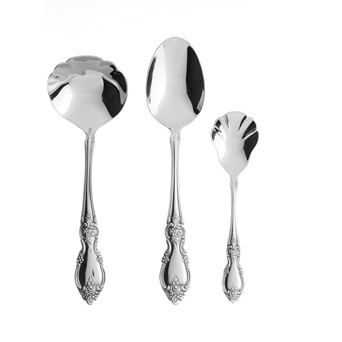 Oneida Silverware Serving Utensils Set of 6, Louisiana 6-Piece Fine Flatware Serveware Set, Serving Spoons Fork Ladel & Spreader, 18/8 Stainless Steel, Mirror Finish, Dishwasher Safe (Silver 6 Pieces)