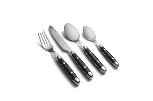 Cambridge Silverware Set, Jubilee Black 16-Piece Flatware Set, Service For 4, 18/0 Stainless Steel, Dishwasher Safe, Knives Spoons And Forks Set, Home And Kitchen Utensils(Black/Silver, 16 Pieces)
