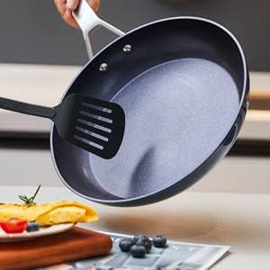 MsMk 8 Inch Small Nonstick Frying pan with Lid, Blue Egg Omelet Skillet