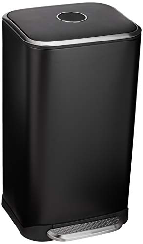 Amazon Basics Rectangular Metal Trash Can With Soft-Close Foot Pedal, Fingerprint Resistant, Removable Inner