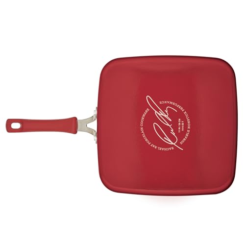 Rachael Ray Cook + Create Nonstick Stovetop Griddle/Grill Pan, Square, 11 Inch, Red