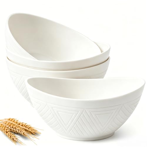 Homienly 9.6 inch Serving Bowls, Large Serving Dishes for Wedding Parties, 60 Oz for Salad, Side Dishes, Pasta, Oval Shape, Microwave & Dishwasher Safe, Set of 4, White