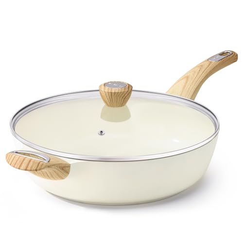 SENSARTE Ceramic Nonstick Frying Pan Skillet with Lid, 12 Inch Large Deep Frying Pan, 5 Qt Saute Pan, Induction