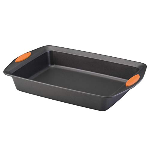 Rachael Ray Yum-o! Nonstick Bakeware Oven Lovin' Rectangle Cake Pan, 9-Inch by 13-Inch, Gray with Orange Handles