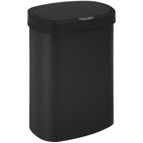 BestOffice Black Plastic Touch Free High-Capacity Garbage Can with Lid, 49L/13G, Rectangular, Quiet Close, Kitchen