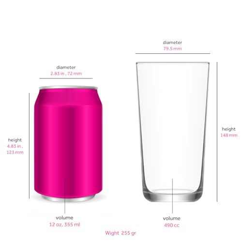 LAV Premium Long Drink Glasses, Lead-Free Highball Glass Set, Pack of 4, Dishwasher Safe, for Water, Juice, Cocktails, Tom Collins, Lemonade, Soda, Iced Tea, Mocktails 16 1/2 oz