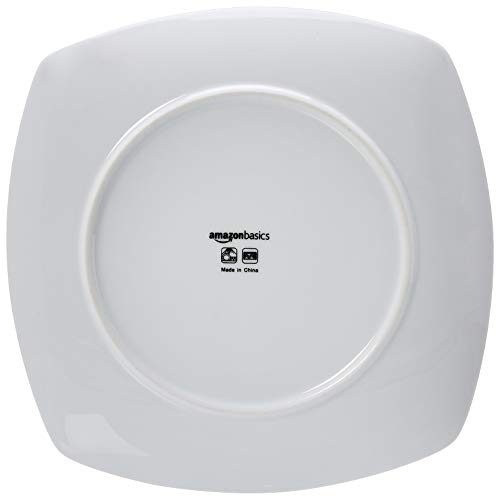 Amazon Basics Square Dinnerware Set for 6, Plates and Bowls for Kitchen, 18-Piece, Dishwasher and Microwave Safe, Modern Beams