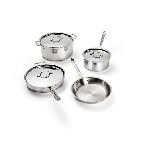All-Clad D3 Stainless Steel 7 Piece Cookware Set- Made in USA- Includes Frying Pans, Saucepan, Sautépan