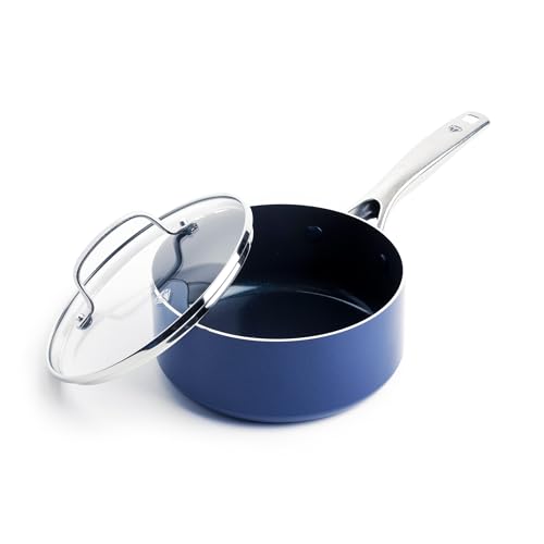 Blue Diamond Nonstick 2QT Saucepan with Lid, Non Toxic PFAS-Free Diamond Ceramic, Dishwasher & Oven