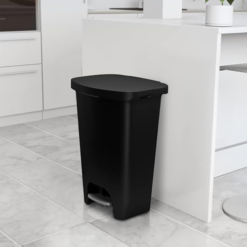 Glad 13 Gallon Trash Can with Clorox Odor Protection, 2 Pack | Plastic Kitchen Waste Bin | Hands Free with Step On Foot Pedal and Garbage Bag Rings, Black